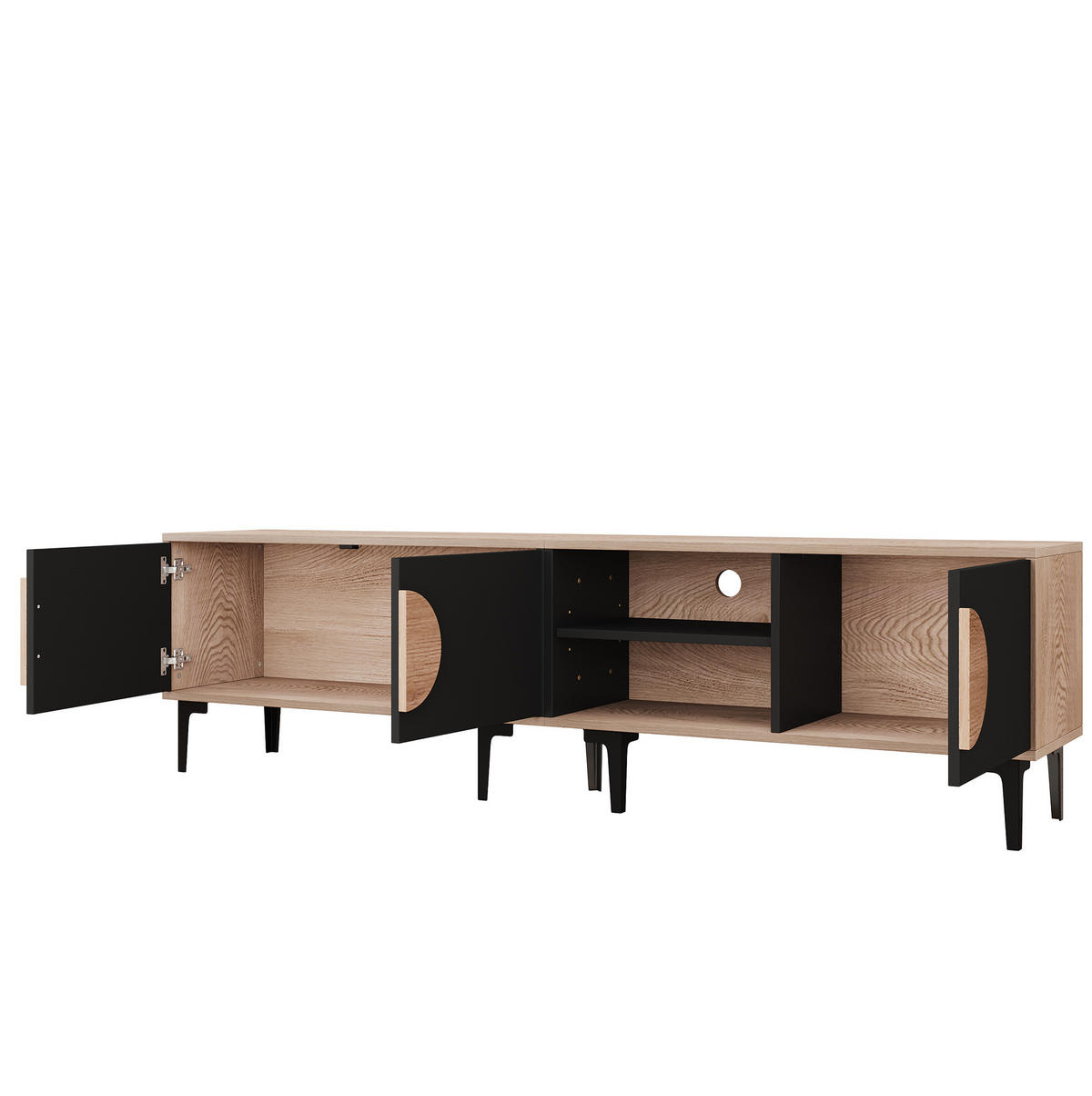 TV-LOWBOARD 180/35/49 cm mit 3 Türen und offenen Fächern - Schwarz, Holzwerkstoff (180/49/35cm) - BEAOK