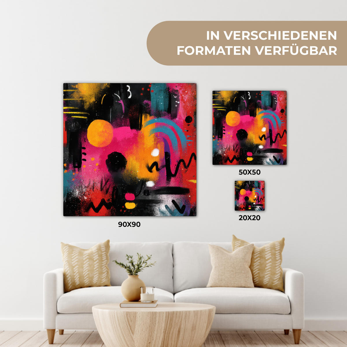 LEINWANDBILD Farbflächen - Formen - Bunt - Abstrakt Deko Groß 90x90 cm - Pink, Textil (90/90cm) - MuchoWow