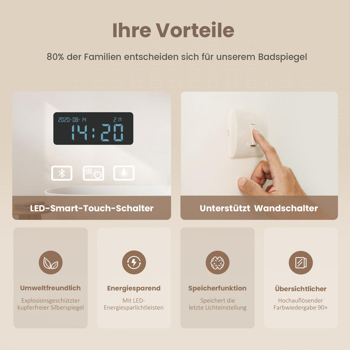 BADSPIEGEL mit Bluetooth Anti-Beschlag mit Integriertem Schminkspiegel 100/60 cm - Weiß, Glas (60/3.5/100cm) - EMKE