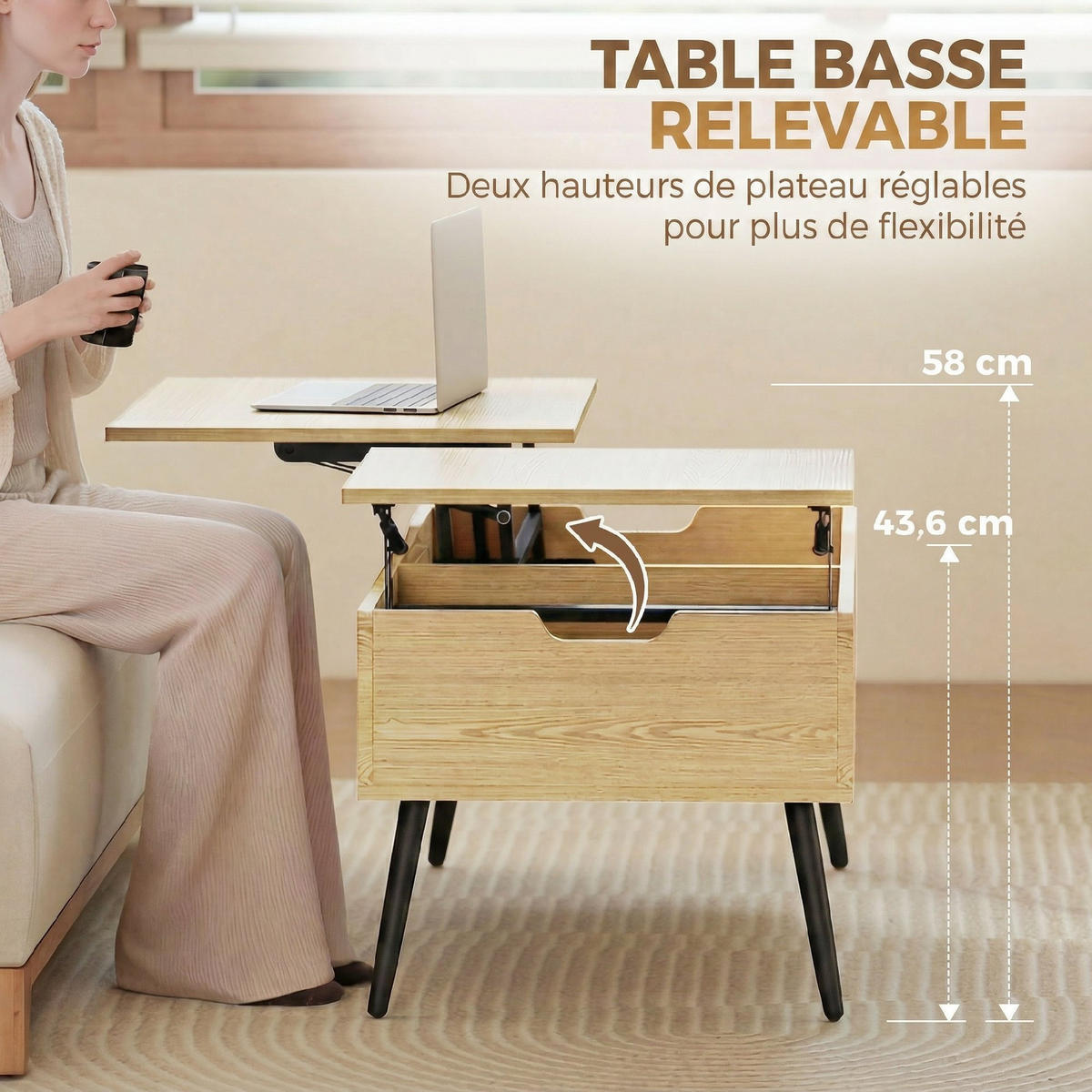 COUCHTISCH Beige 1 Stück - Beige, Metall (100/50/58cm) - GiPP