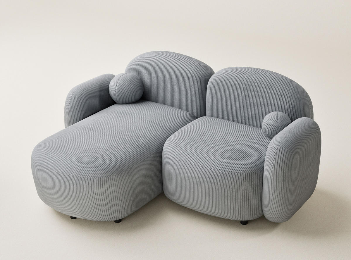 ECKSOFA Bahama Hellgrau Samtstoff - Links Seite - Blaugrau/Schwarz, Holz/Holzwerkstoff (146/190cm) - Maison de Reve