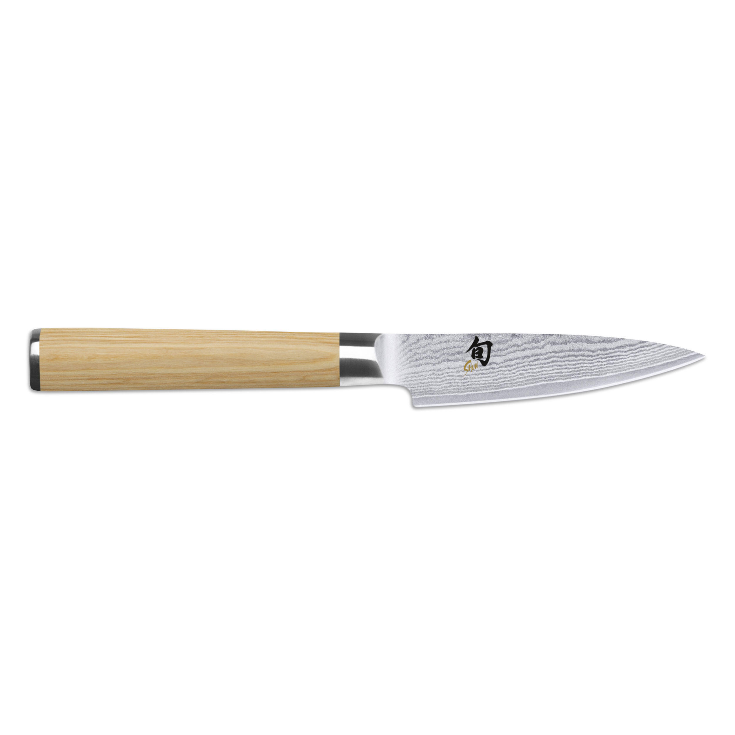 OFFICEMESSER Shun Classic White, Pakkaholzgriff, Damaszenerstahl, Klingenlänge 9 cm - Silberfarben, Metall (29.5cm) - Kai Messer