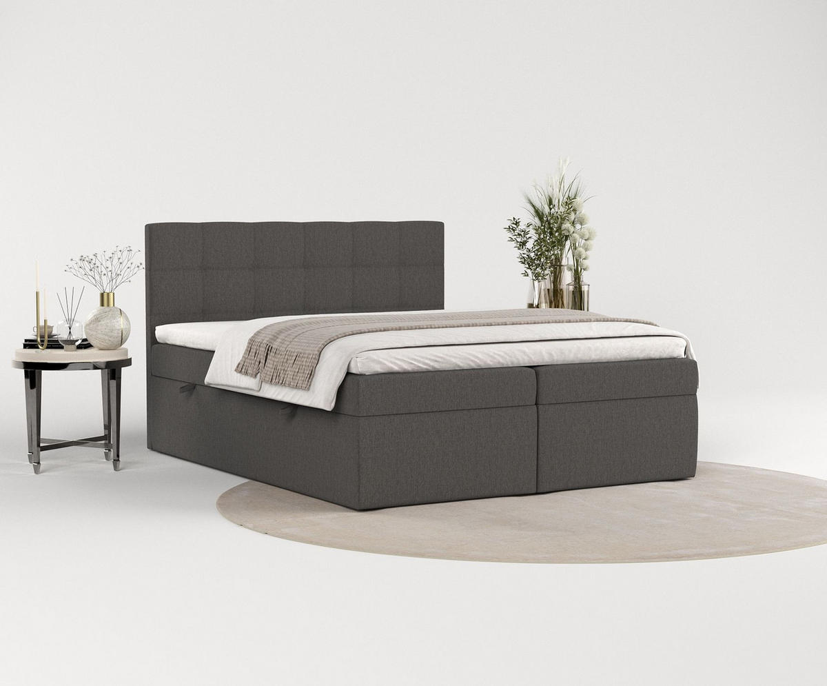 BOXBETT Tari Anthracite 180/200 cm mit Matratze und Topper - Anthrazit/Schwarz, Holz/Holzwerkstoff (180/200cm) - Maison de Reve
