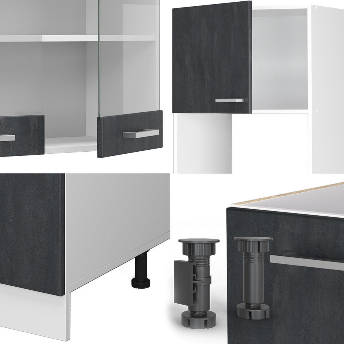 ECKKÜCHE IN L-FORM R-Line Schwarz Beton/Weiß 237 x 247 cm AP Eiche - Schwarz/Weiß, Holzwerkstoff (247/81.6/60cm) - Vicco