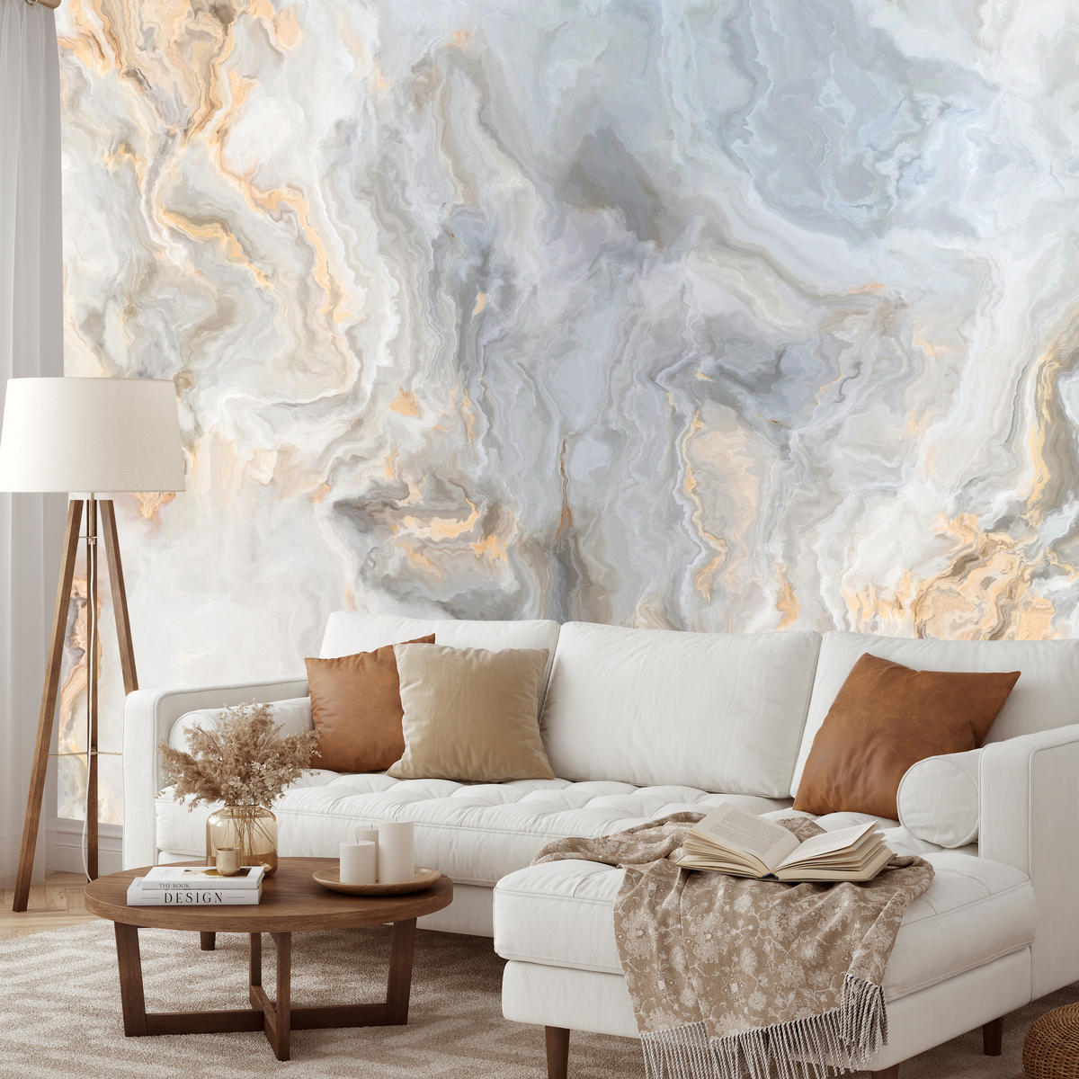 FOTOTAPETA Pre Kuchyňu Sivá Imitácia Mramoru Zlaté Žily 500 x 350 cm - oranžová/sivá, papier (500/350cm) - Muralo