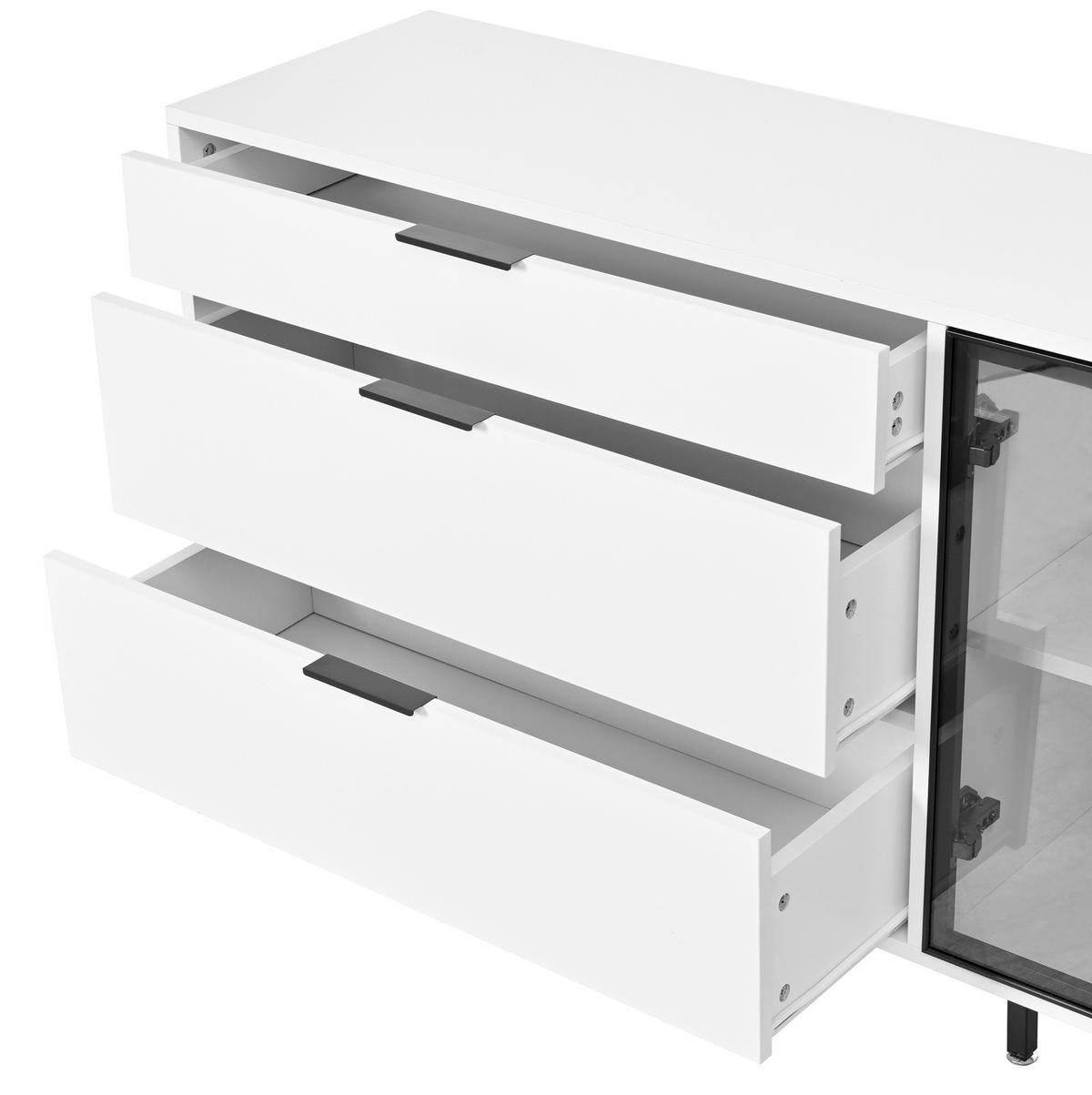 KOMMODE aus MDF & Spanplatte 160x36x78cm in Weiß mit LED-Beleuchtung - Weiß, Holzwerkstoff (160/78/36cm) - Modfu