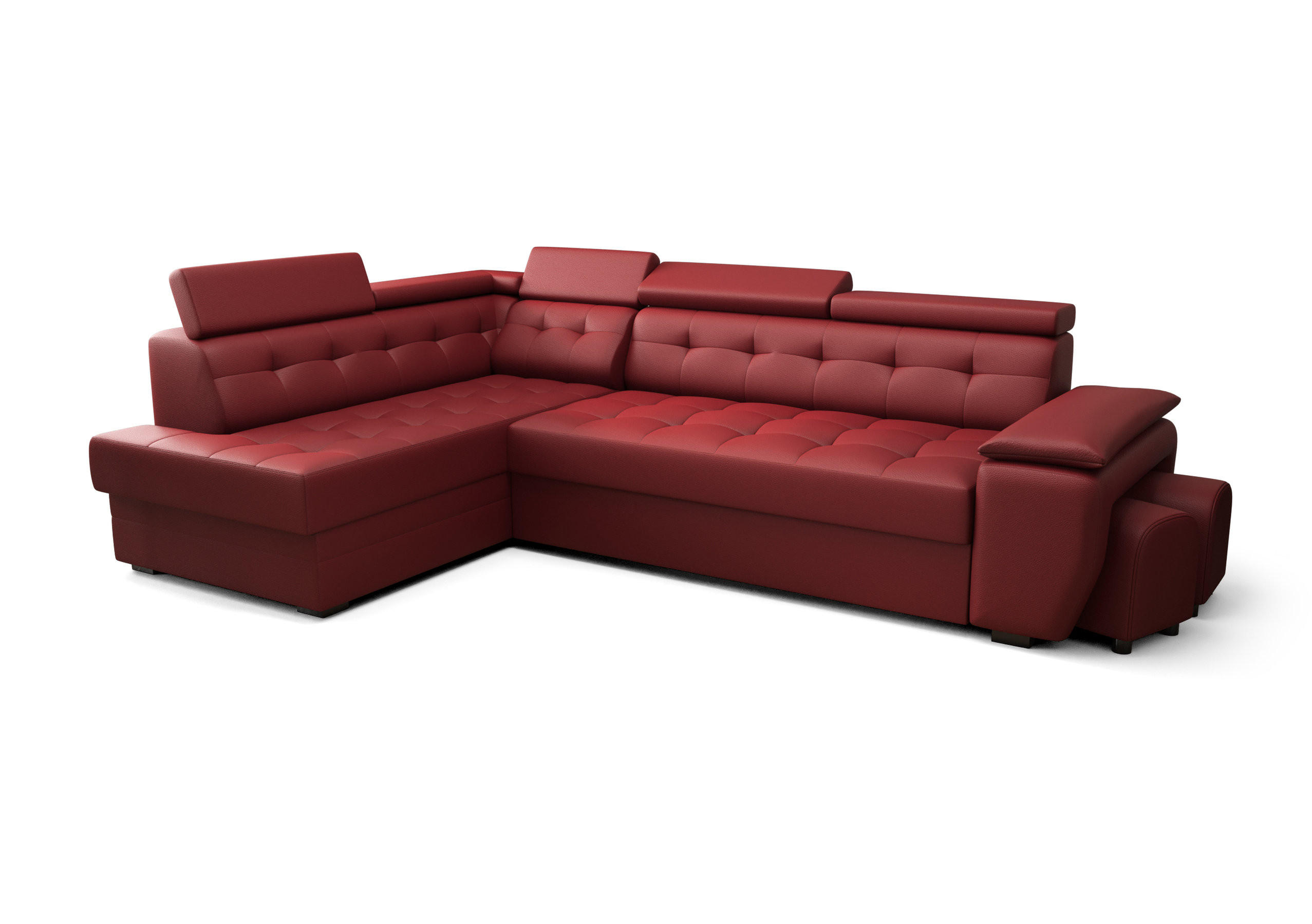ECKSOFA KONGO RBN15, Eckcouch in L-Form mit Schlaffunktion, Farbe: Rot, Kunstleder, Ottomane Links - Rot, Textil (277/180cm) - O-Sofa