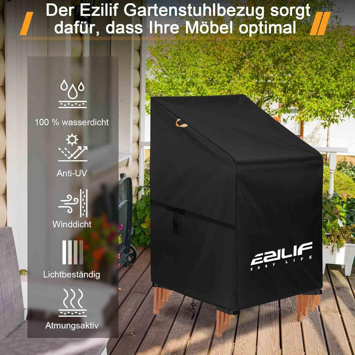 GARTENSTUHL Abdeckung 420D Oxford 80 x 85 x 60/90 cm Wasserdicht - Schwarz, Textil (80/90/85cm)
