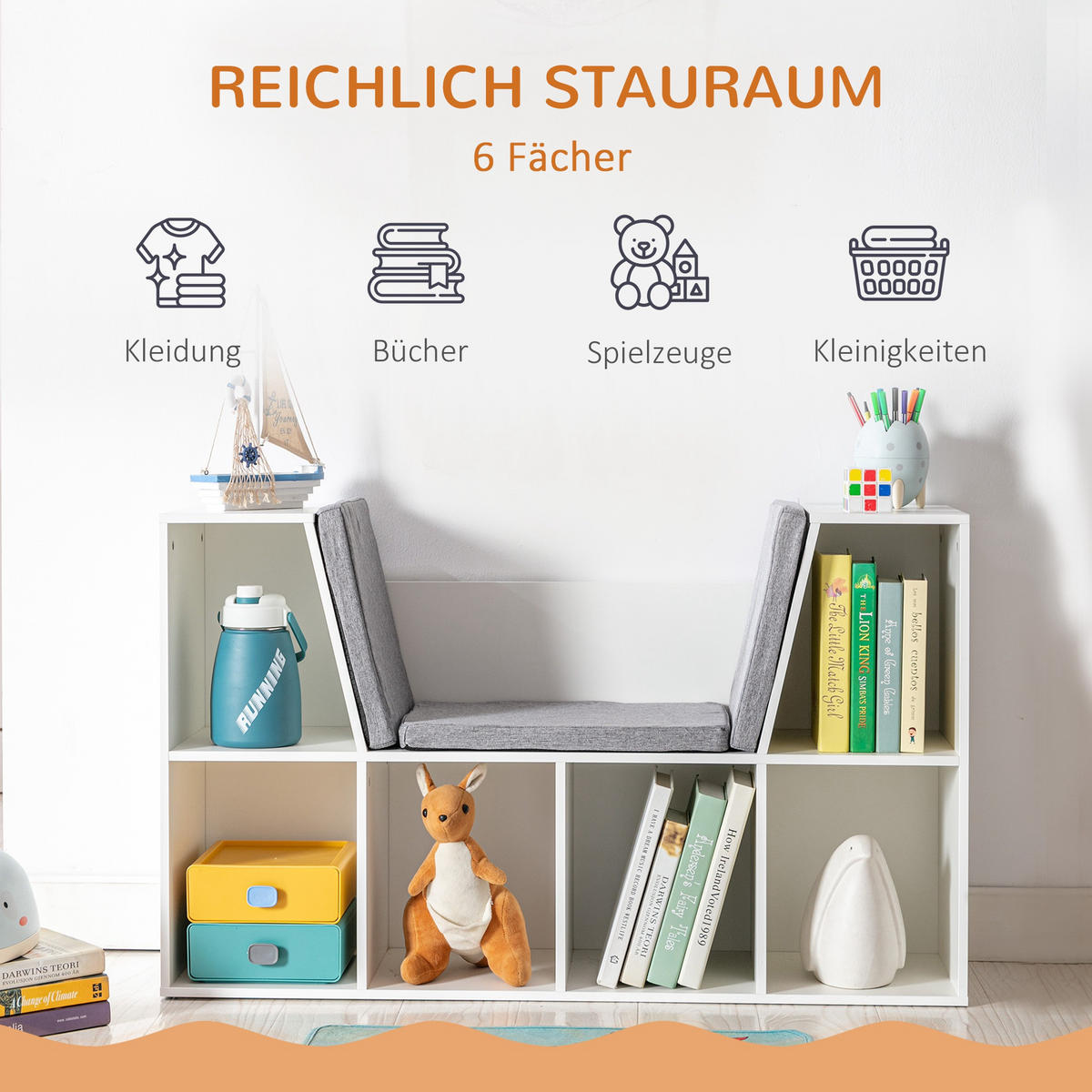 KINDERREGAL - Weiß, Holzwerkstoff (30/62/103cm) - HOMCOM