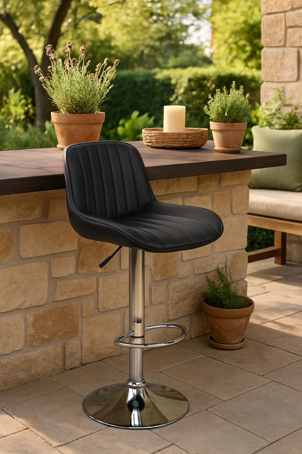 BARHOCKER Lento Gestell Metall in Chromoptik Kunstleder Schwarz - Chromfarben/Schwarz, Kunststoff/Metall (50/108/50cm) - TPFLiving