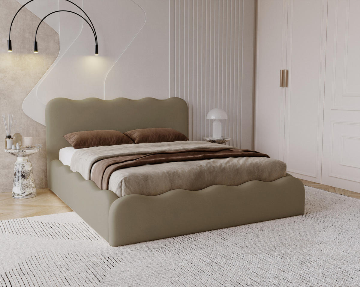 POLSTERBETT 160x200 Wave, Bettkasten, Samtstoff, Braun - Braun, Holz/Textil (160/200cm) - Emporius
