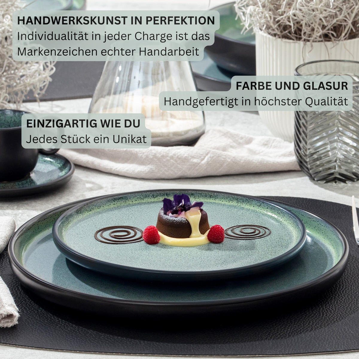 DESSERTTELLER SET MALMÖ - 6 teilig aus Steingut - Grün, Stein (20.3cm) - Sänger