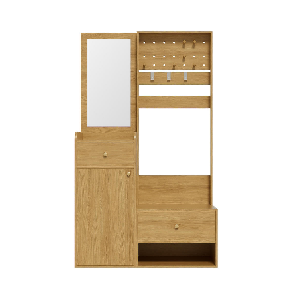 OMARA za oblačila 105/38/180 cm z ogledalom, 2 predaloma, zaprtim prostorom in odprto polico, Wood - naravne barve, leseni material (38/180/105cm) - Redom