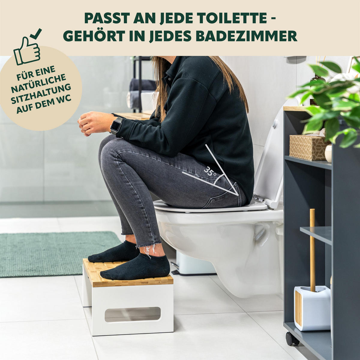 TOILETTENHOCKER Bambus, weiß - Weiß, Holz (43.5/18.5/28cm) - eluno