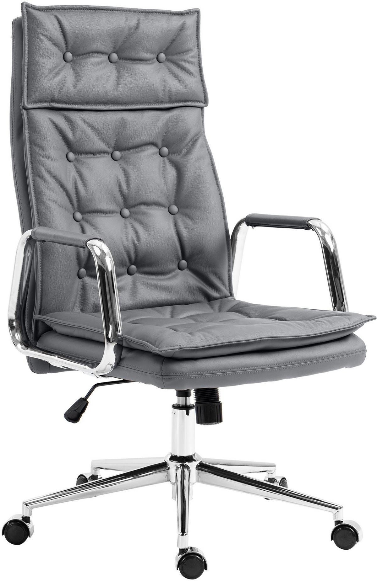 BÜROSTUHL Ronix Echtleder grau - Chromfarben/Grau, Leder/Metall (60/120/65cm) - TPFLiving