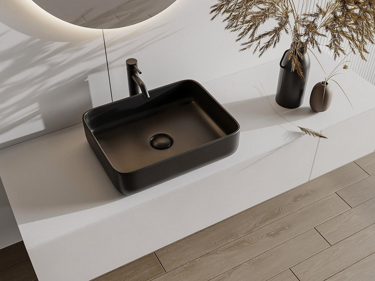 AUFSATZWASCHBECKEN rechteckig - Keramik - Schwarz matt - 50 x 39 cm - JUNIKO II - Schwarz, Keramik (50/13/39cm) - Vente-Unique