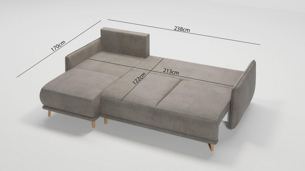 ECKSOFA Chroma Dunkelbeige Luxusmicrofaser - Beige/Braun, Holz/Textil (238/170cm) - S-Style Möbel