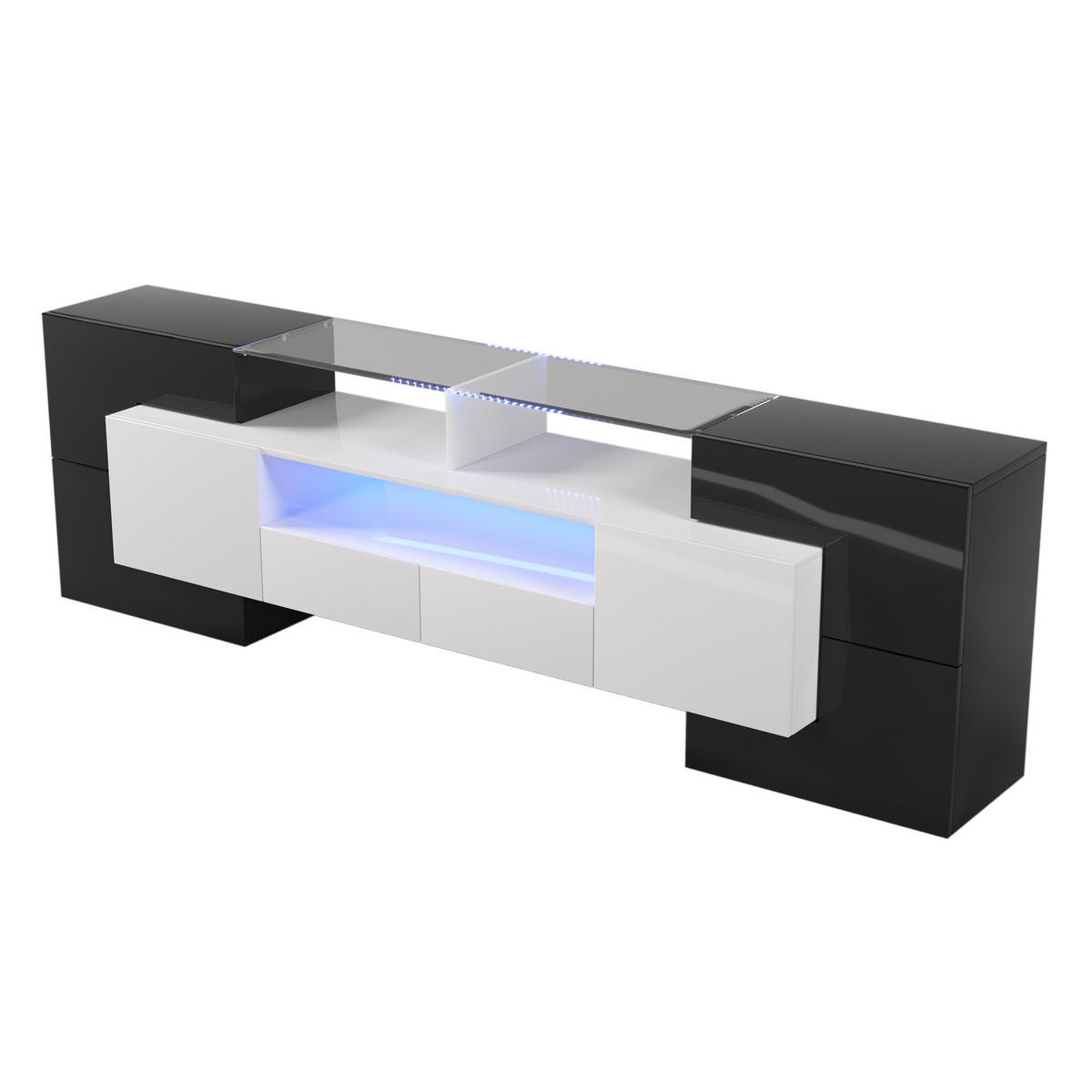 TV-SCHRANK 200 cm Weiß, Schwarz - Schwarz, Holzwerkstoff (30/60/200cm) - Raumix