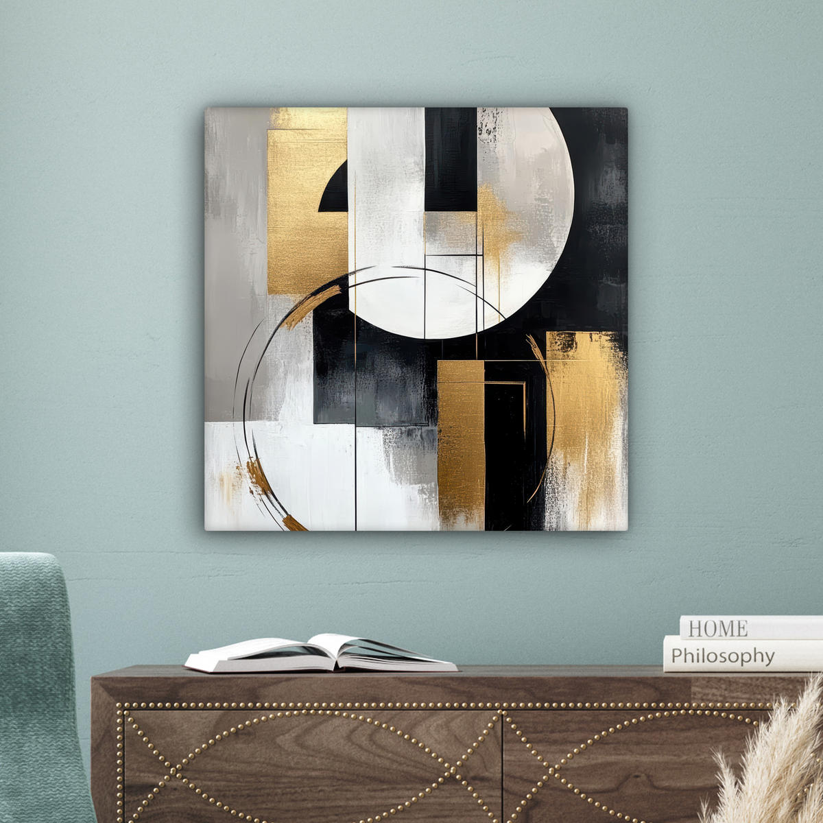 LEINWANDBILD - Abstrakt - Gold - Silber - Formen - Ästhetik - 50x50 - Room Decor - Multicolor, Textil (50/50cm) - MuchoWow