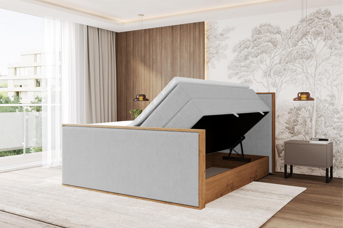 BOXSPRINGBETT LOLLI9 -Z-KING 120x200 - H3/H4 Hellgrau - Hellgrau, Holzwerkstoff (120/200cm) - ALTDECOR