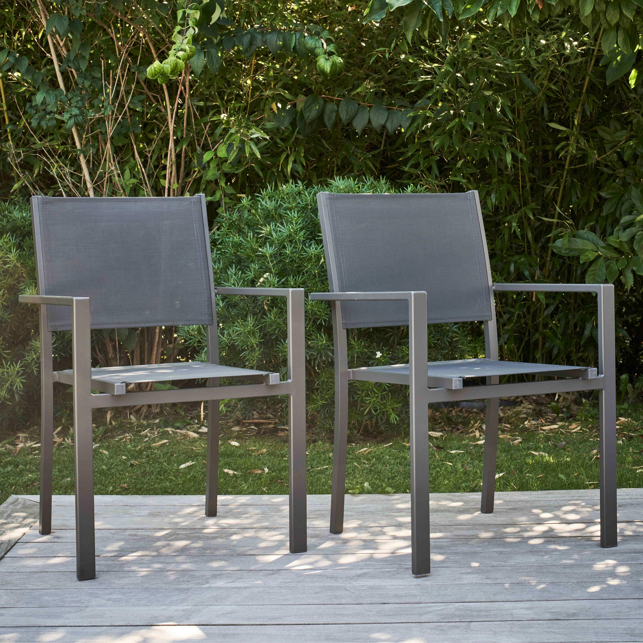 GARTENSTUHL 2-tlg., Grau - Grau, Metall (57/90/55cm) - Oviala
