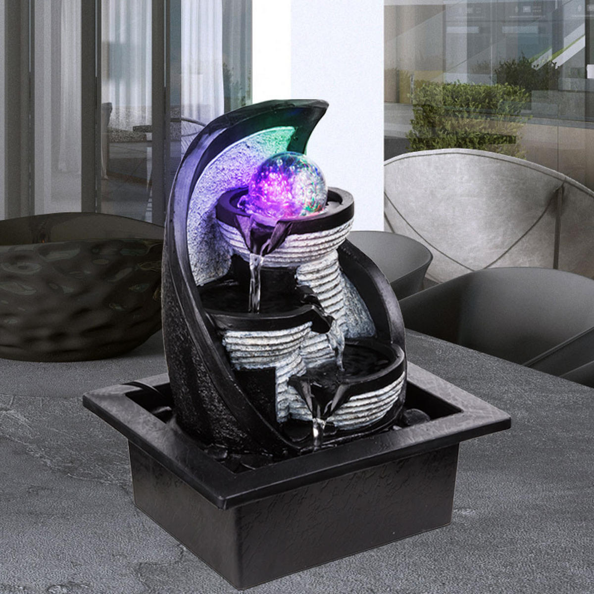 LED TISCHLEUCHTE Albert Grau Steinoptik - Grau, Kunststoff (21/17.5/25.5cm) - Globo Lighting