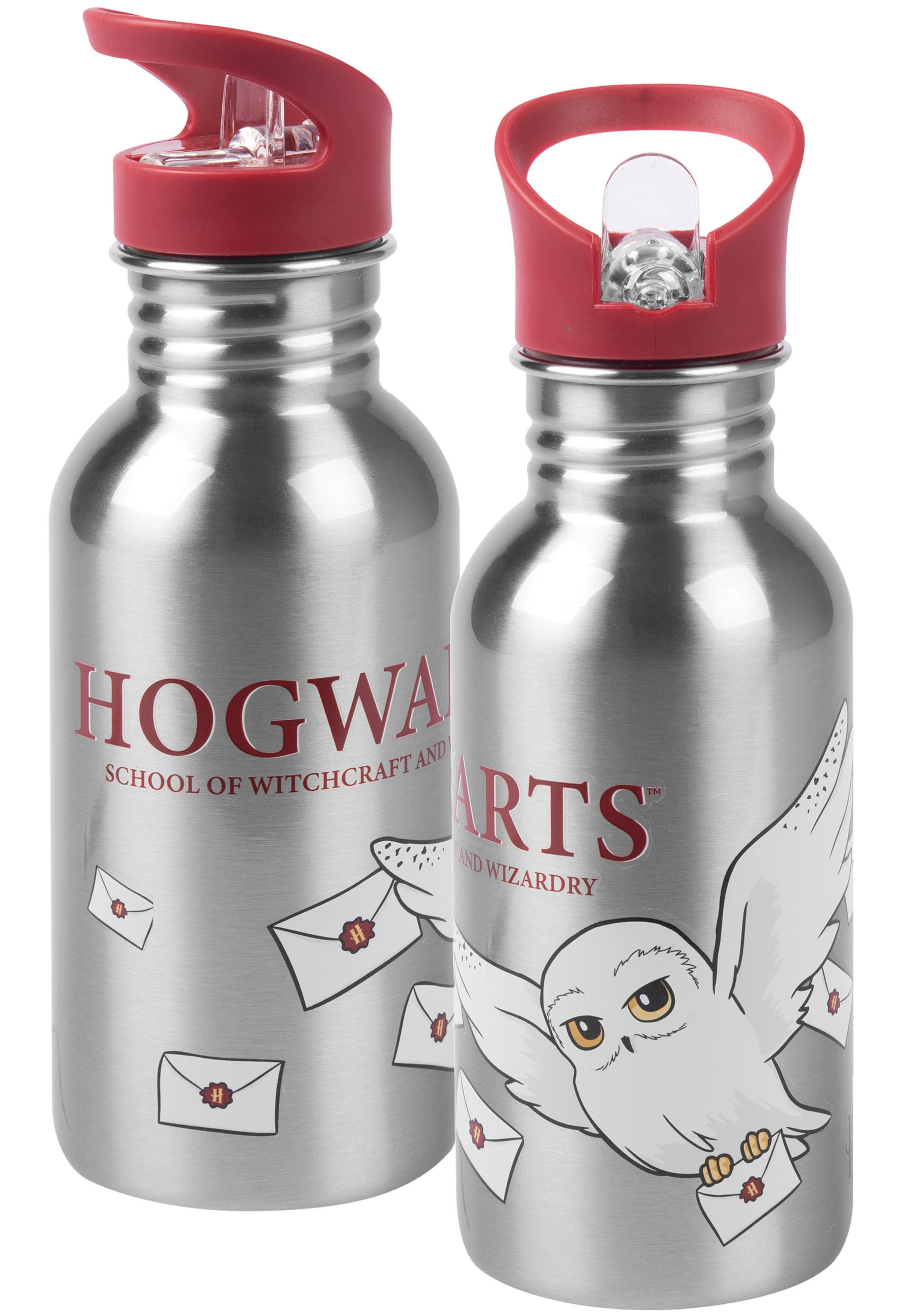 TRINKFLASCHE Harry Potter Hedwig Hogwarts Silber 500 ml - Grau, Metall (0.5L) - United Labels