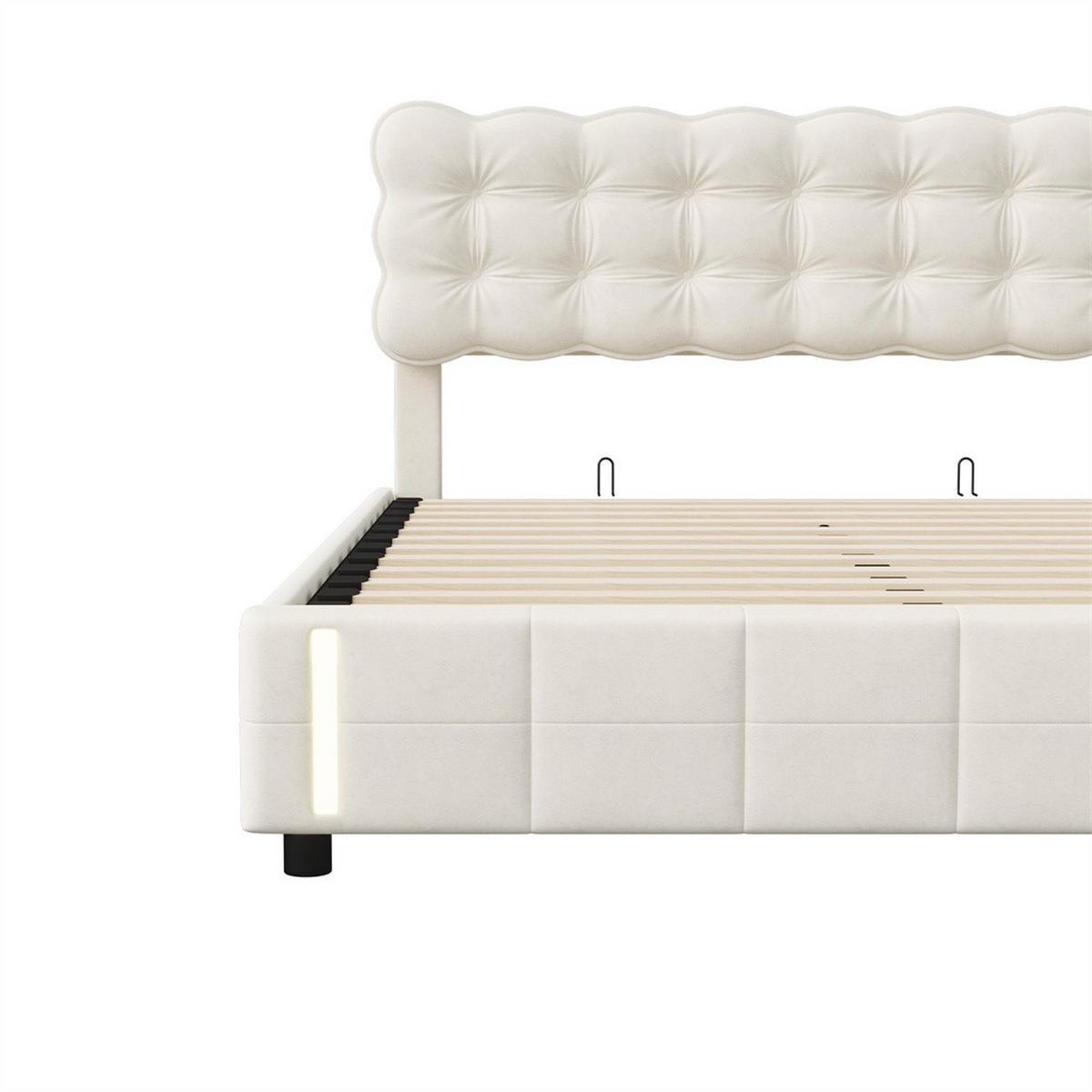 POLSTERBETT 140x200 cm - Doppelbett mit Stauraumfunktion und Bewegungsmelder-Bettendenleuchte - ohne Matratze - Beige - Beige, Textil (140/200cm) - DELFA