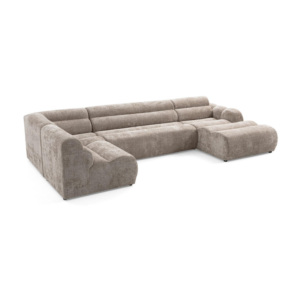 6-SITZER modulares Wohnlandschaft U XXL VEER SET 5 Links, 368 x 175 cm, Chenille Webstoff Beige - Beige/Schwarz, Holz/Kunststoff (368/75/175cm) - Muffo