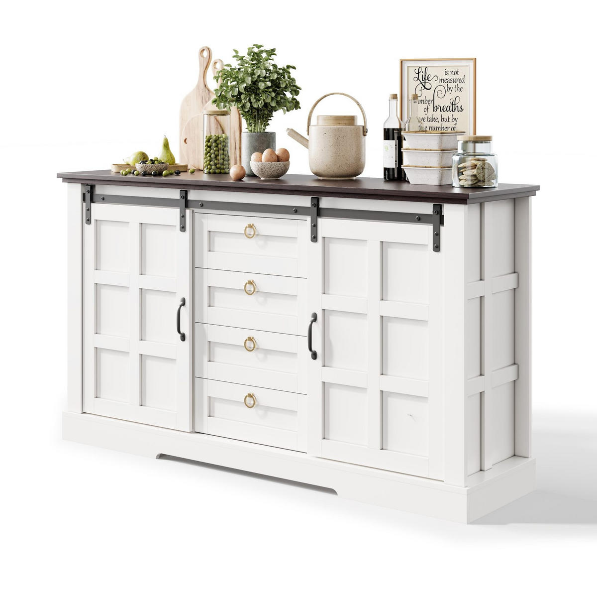 SIDEBOARD 150/40/85 cm mit Schiebetüren, 4 Schubladen und verstellbaren Einlegeböden, Weiß - Weiß, Holzwerkstoff (150/85/40cm) - Redom