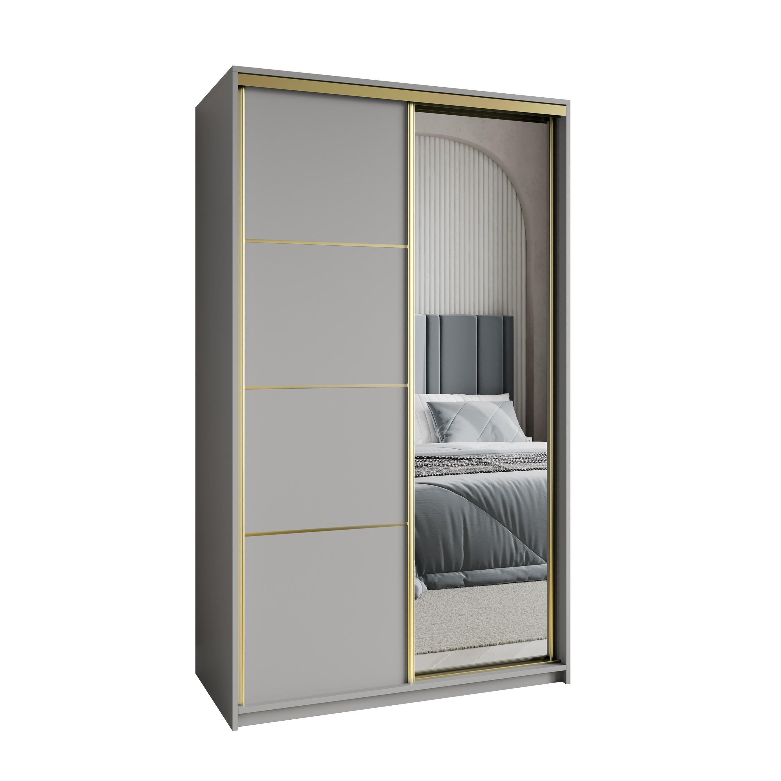 SCHWEBETÜRENSCHRANK VARO 120/205/60 cm 2-türig mit Spiegel Graphitfarben - Graphitfarben, Holzwerkstoff (120/205/60cm) - MASSENO