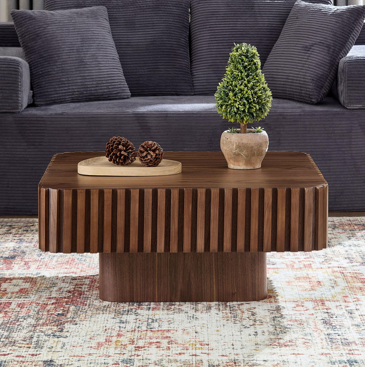 COUCHTISCH 80/80 cm in Walnussfarben aus MDF und Massivholzrahmen - Walnussfarben, Holzwerkstoff (80/80/35cm) - BEAOK