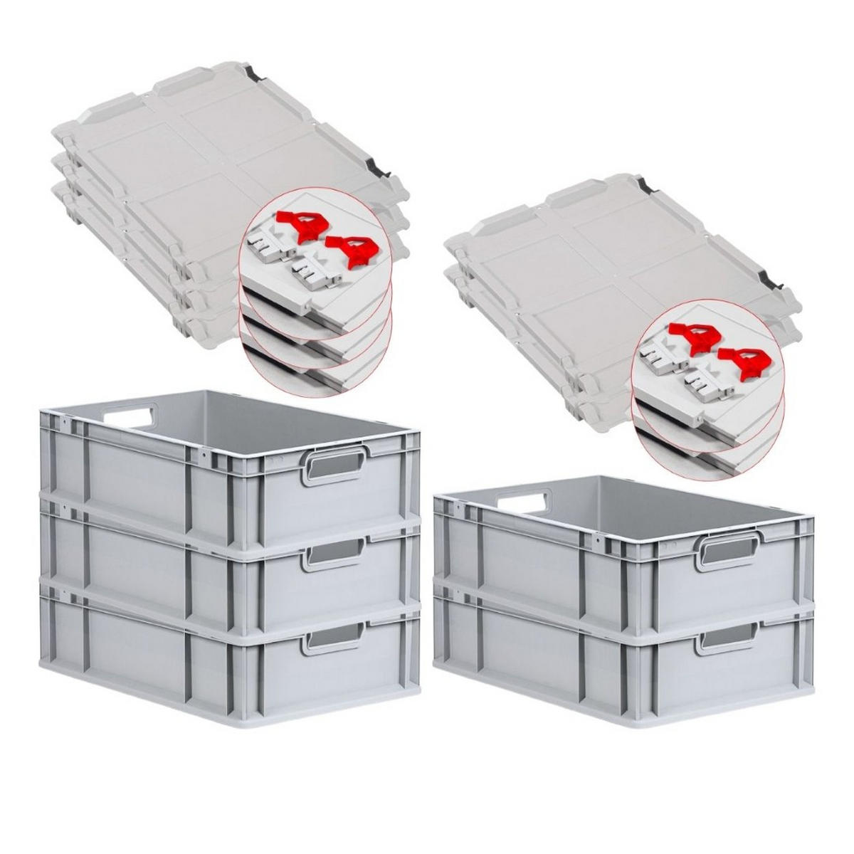 EUROBOX 5x Nextgen Economy Mit Scharnierdeckel Grau/Rot Griffe Offen 34 Liter - Rot, Kunststoff (40/17/60cm) - PROREGAL