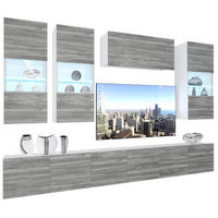 WOHNZIMMERWAND Schrankwand mit LED Glamour Holz - Grau, Holz (300/180/36cm) - B BELINI GROUP