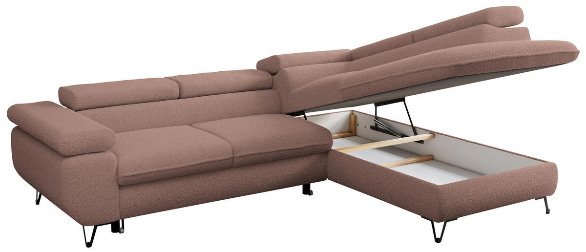 ECKSOFA PEDRO L Rosa Boucle - Rechts Seite - Schwarz/Rosa, Textil/Metall (273/208cm) - MKS