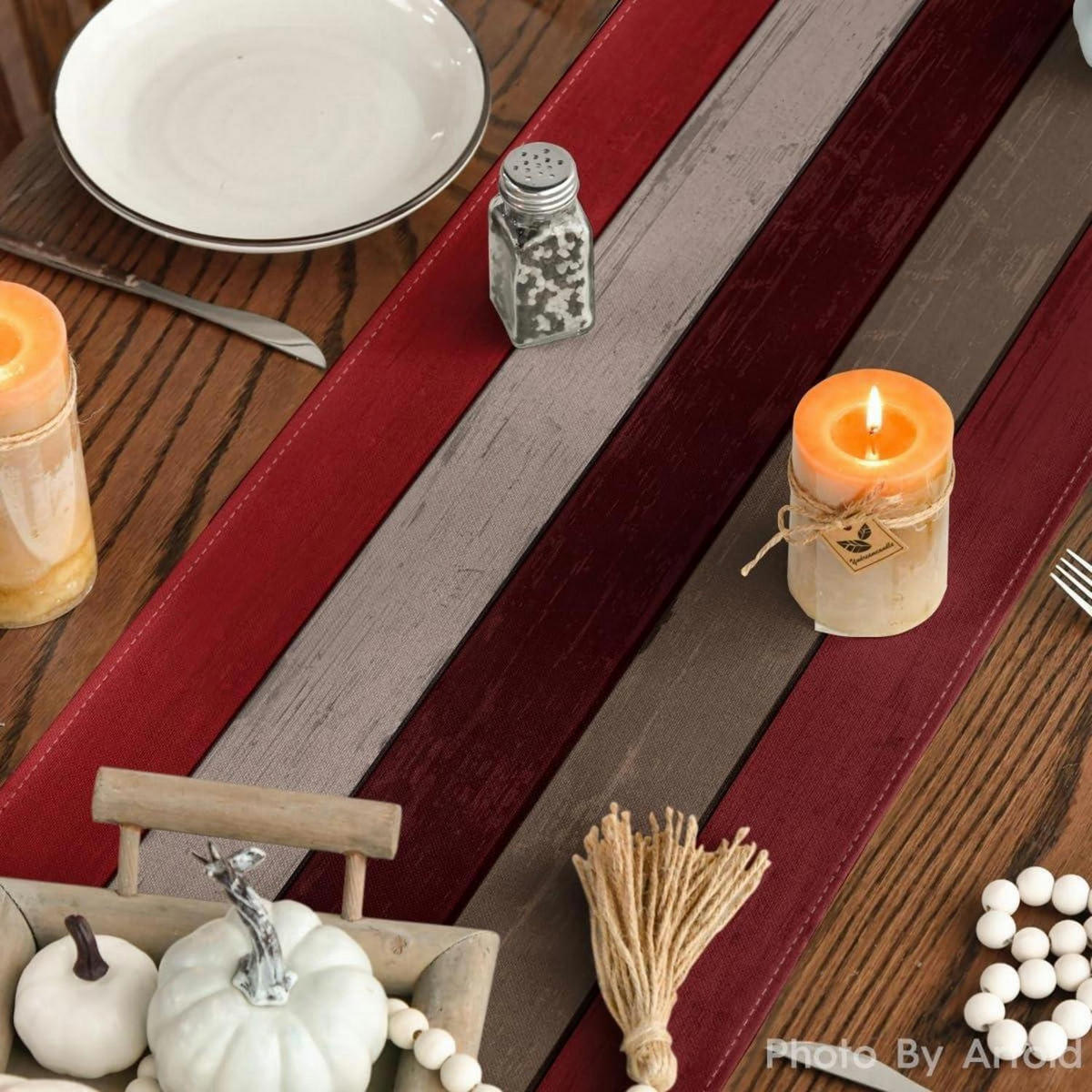 TISCHLÄUFER Rot Planken Antik 40 x 140 cm - Multicolor, Textil (140/40/1.5cm)