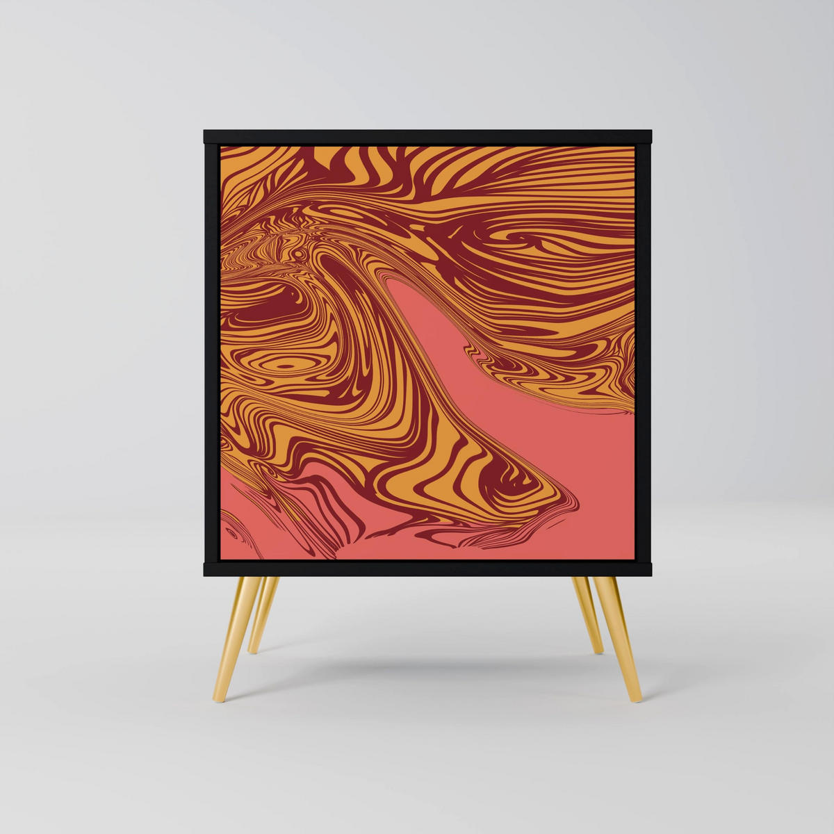 SIDEBOARD FLOATING THOUGHTS, Schwarz, 57,5x42x70,5 cm, Schwarze Metall-Sternfüße - Multicolor/Schwarz, Holzwerkstoff/Metall (57.5/70.5/42cm) - SpaceRebels