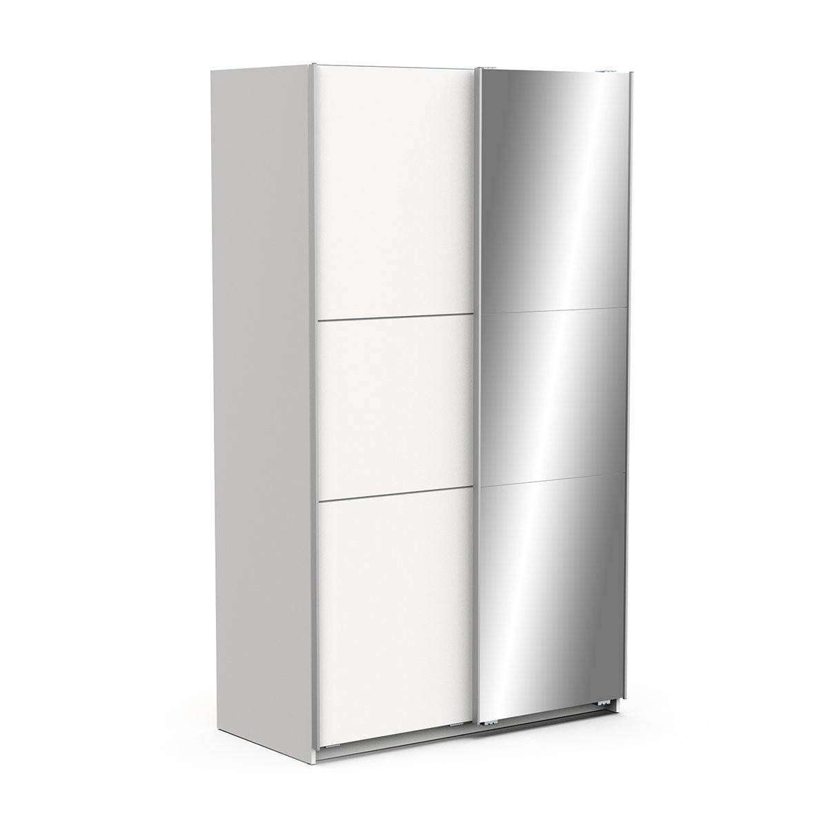 KLEIDERSCHRANK, 2 Schiebetüren mit Spiegel - GHOST - Weiß - 116.5 x 59,8 x 203 cm - Weiß, Holz (59.8/203/116.5cm) - Demeyere