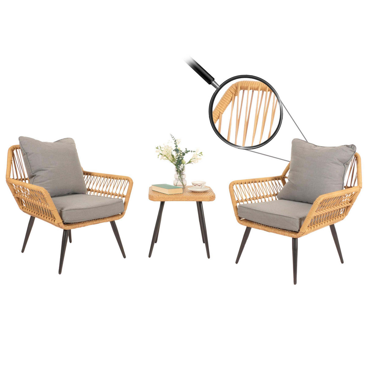 POLY-RATTAN GARNITUR Grau - Grau, Kunststoff - MCW
