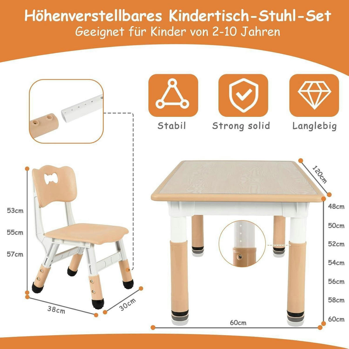 KINDERTISCH- und Stuhl-Set 7-teilig höhenverstellbar Gelb - Multicolor, Kunststoff (60/60/120cm)
