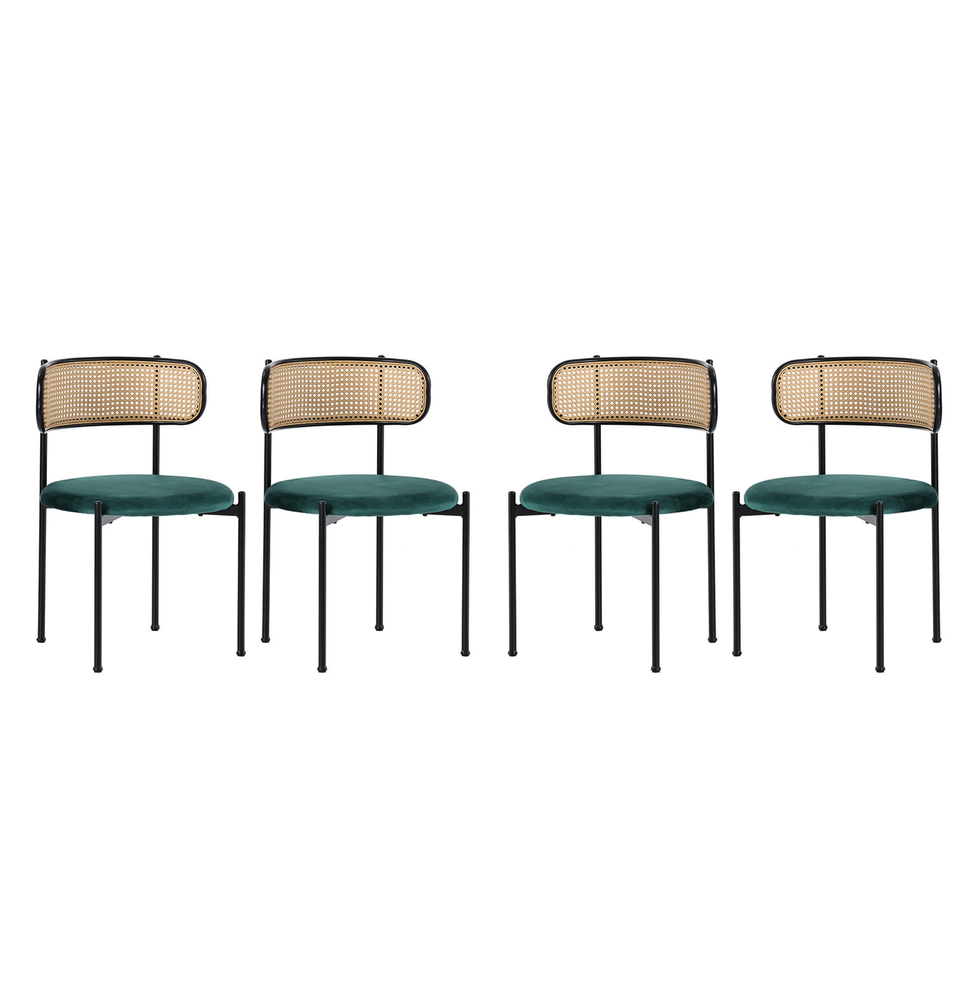 ESSZIMMERSTUHL 4er-Set mit Rattan-Rückenlehne Samt Green - Grün, Metall (40/75/45.2cm) - Meubliv