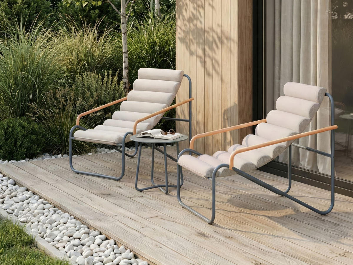 LOUNGE SADA se stolem 2-místná Kov Tmavě šedá Pasto - tmavě šedá/béžová, kov - Beliani