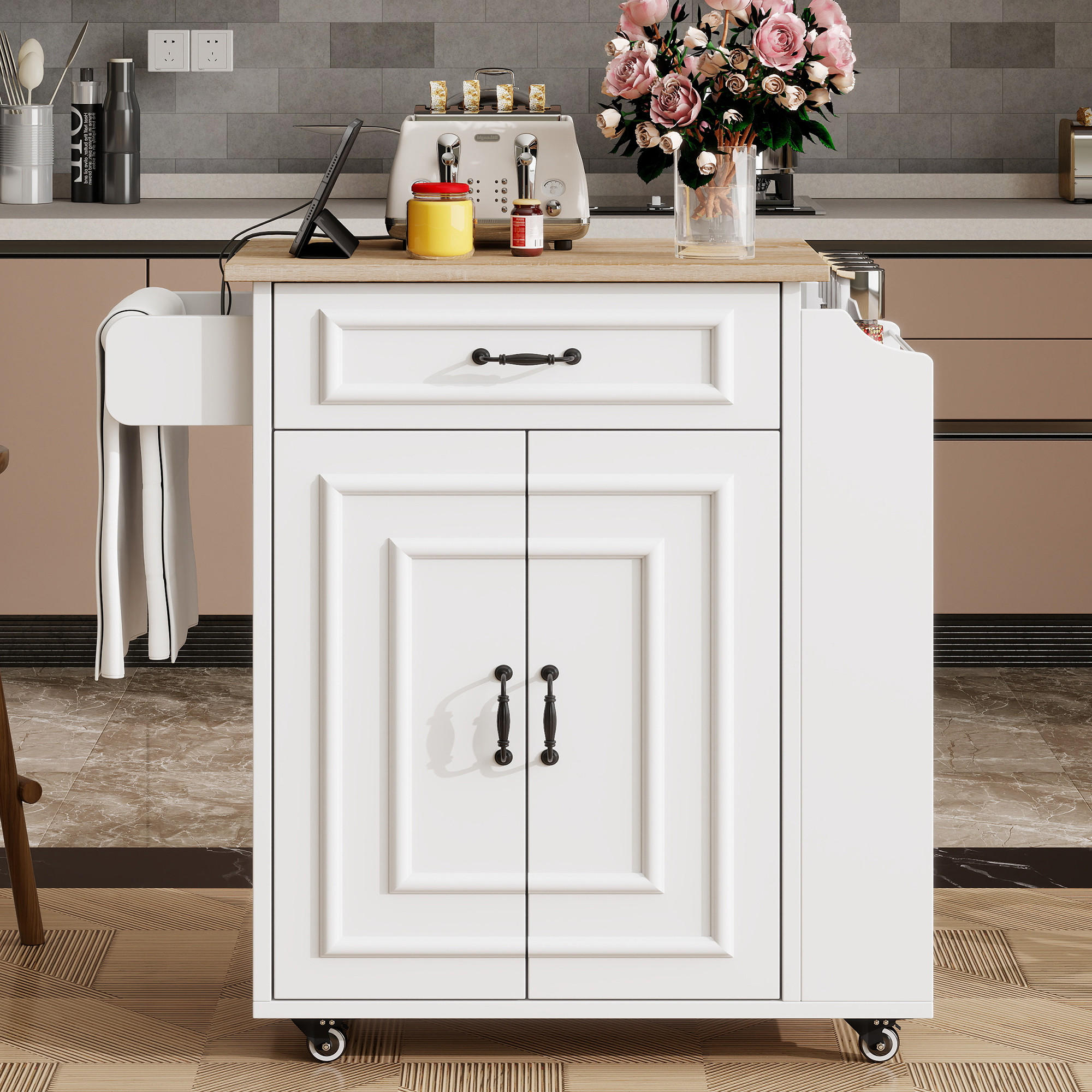 Thumbnail - Modfu Küchenrollwagen, Weiß, Holzwerkstoff, 66x90x38 cm, Küchen, Küchenmöbel, Kücheninseln