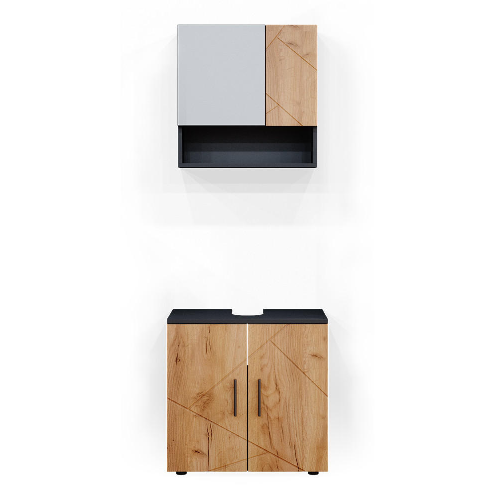 BADMÖBEL-SET Irma Goldkraft Eiche/Anthrazit 2 Teile Unterschrank 60 cm - Anthrazit/Eiche Wotan, Holzwerkstoff (80/58.6/41cm) - Vicco