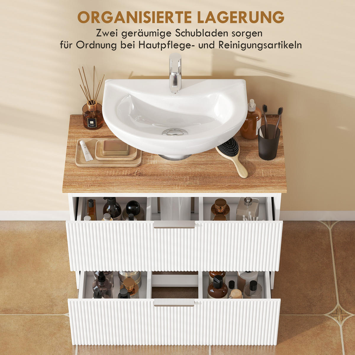 WASCHBECKENUNTERSCHRANK MDF 80/40/60 cm Weiß - Weiß, Holzwerkstoff (40/60/80cm) - HOMCOM