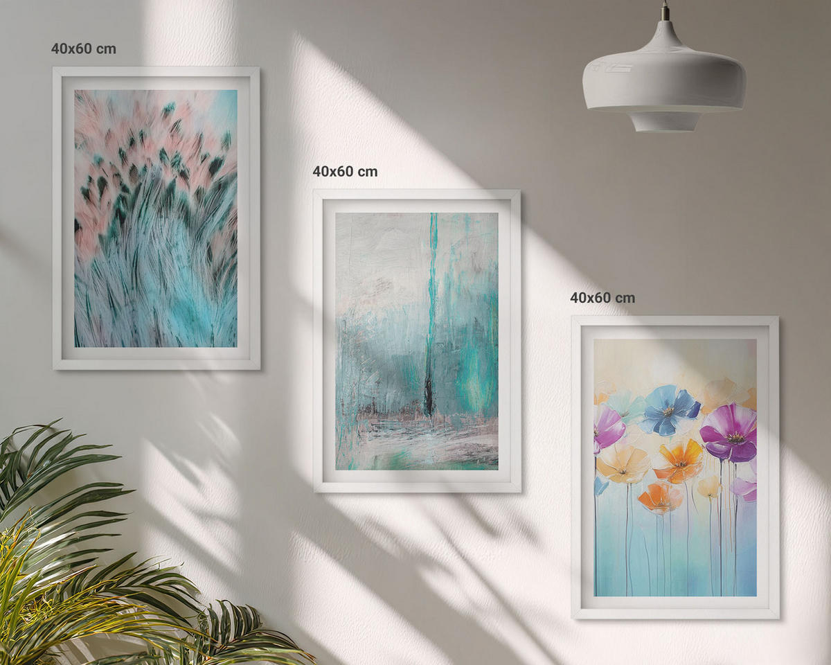 WANDBILDER 3er-Set - 40x60 cm Weißer Rahmen - Hintergrundmuster mit Pastellblumen - Weiß, Kunststoff (40/60cm) - ArtPrintCave