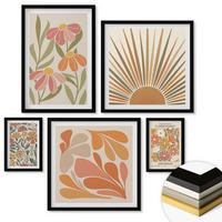 WANDBILDER 5er-Set - 50x50 cm & 20x30 cm & 40x60 cm Schwarzer Rahmen - Pastellfarbene Sonnenblumen - Schwarz, Kunststoff (40/60cm) - ArtPrintCave