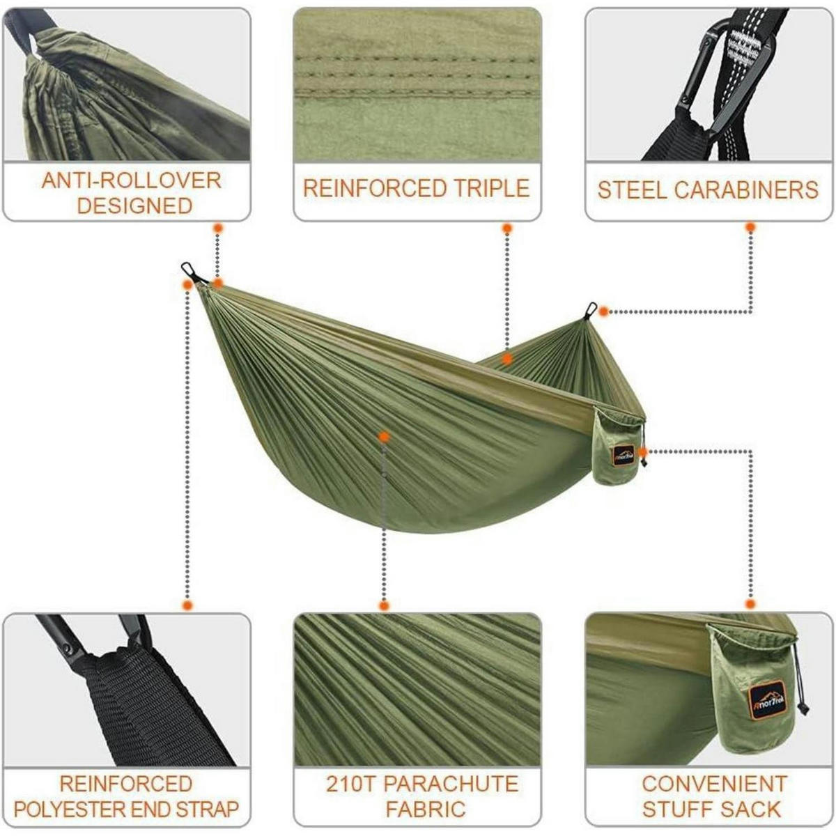 HÄNGEMATTE Nylon 280 x 140 cm Armeegrün&Khaki - Olivgrün, Textil (140/2.5/280cm)