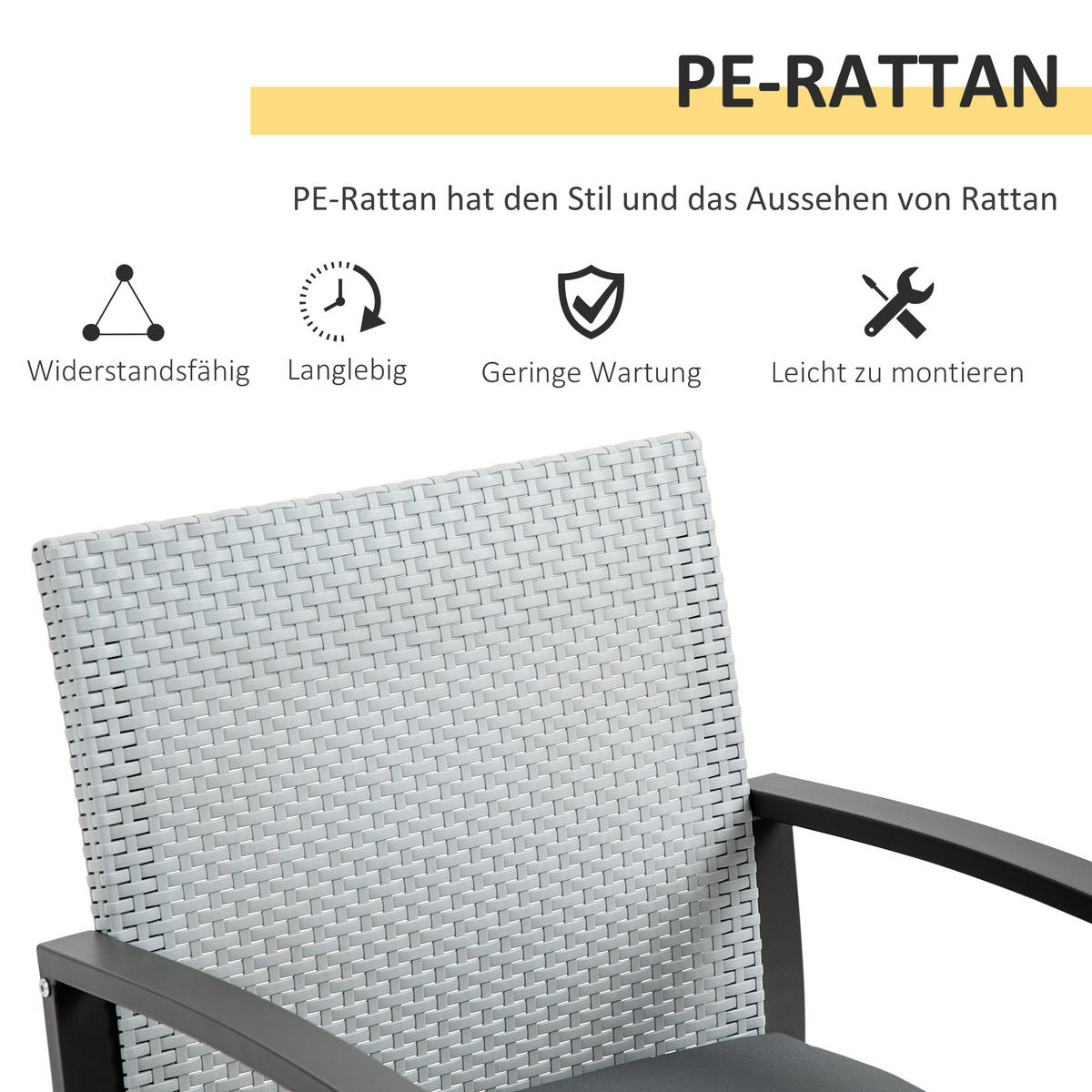 POLYRATTAN Bistroset, 3-tlg., Stahl - Grau, Metall - Outsunny
