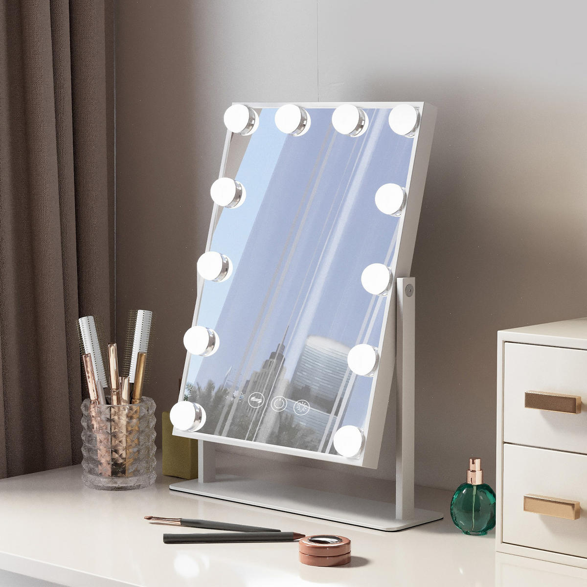 SCHMINKSPIEGEL mit LED-Beleuchtung weiß 30/41cm - Weiß, Metall (30/41/3cm) - VANITII